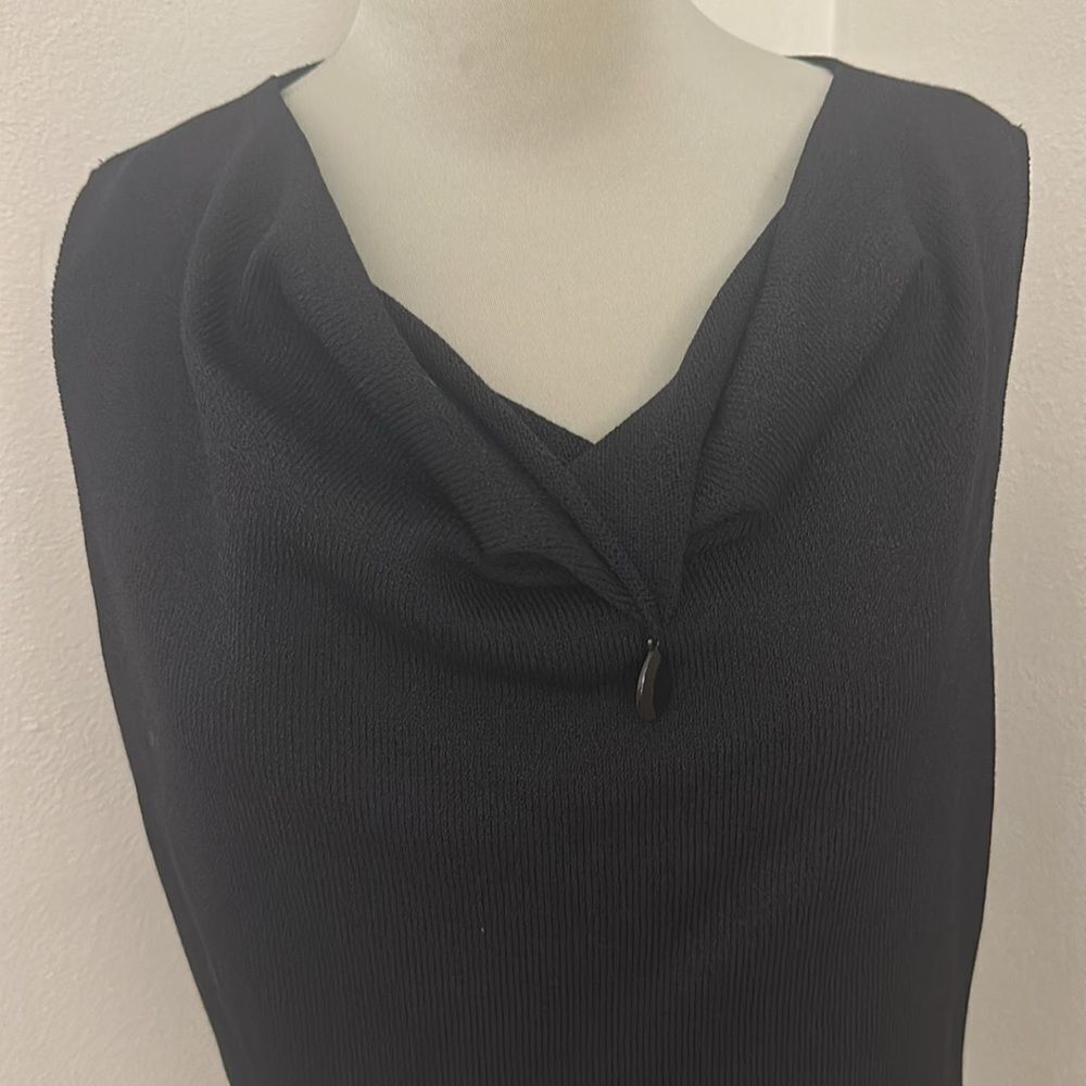 St John black knit sleeveless top blouse cowl neck medium m